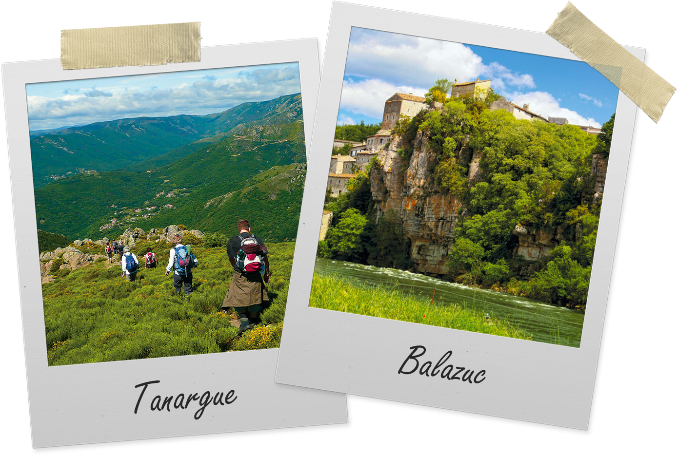 balazuc-tanargue-polarid Tanargue-Gebirge und der Ort Balazuc in der Ardeche
